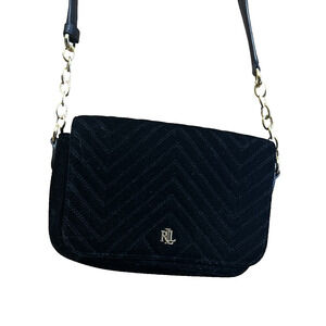 Lauren Ralph Lauren Black Velvet Gold Mini Handbag RL Monogram Evening Bag Purse